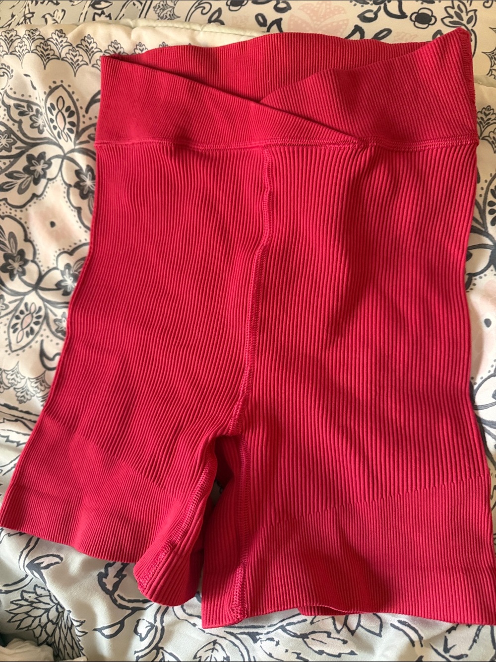 Free People High-Waist Ribbed Biker Shorts - Hot Pink